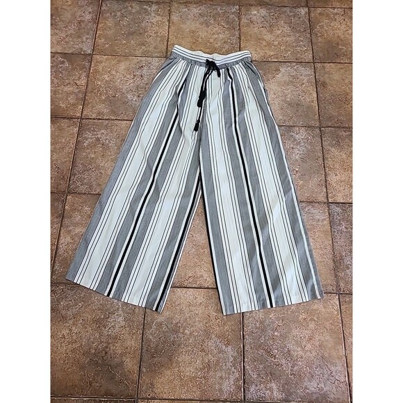 ZARA TRAFALUC Black + White Striped Full-Length Pants Small - Picture 1 of 14